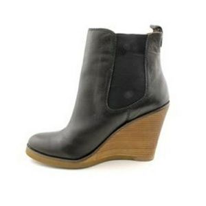 Lucky brand black leather wedge booties