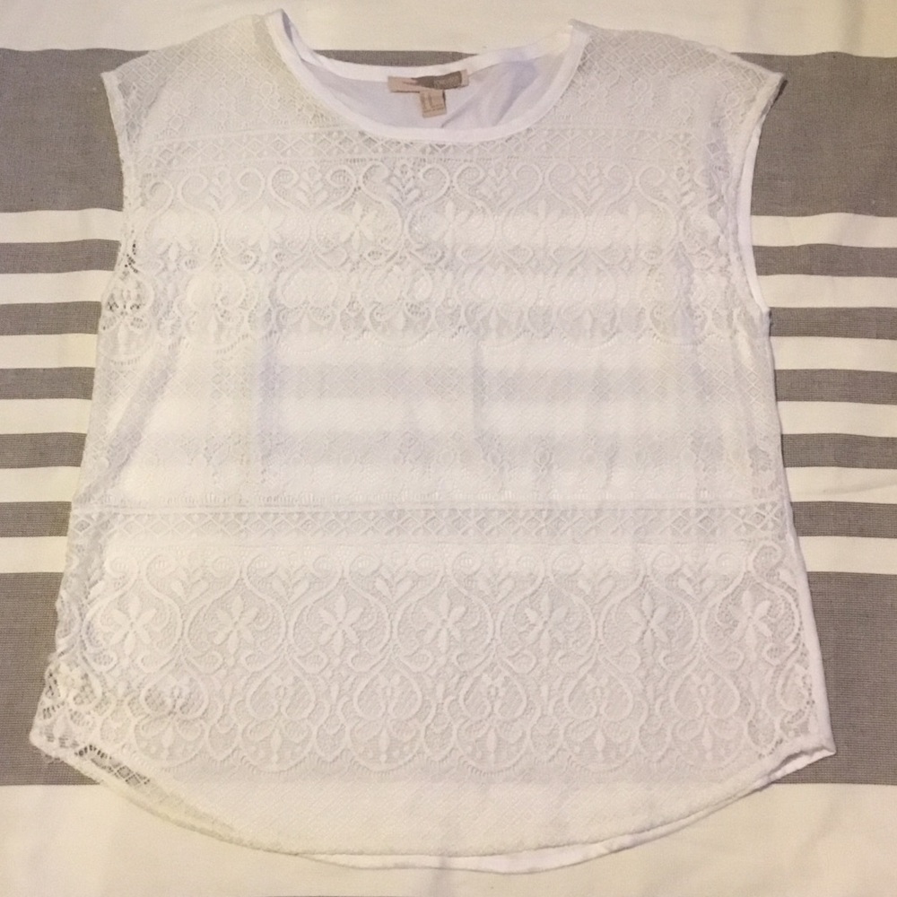 White Short Sleeve Forever 21 Lace Top