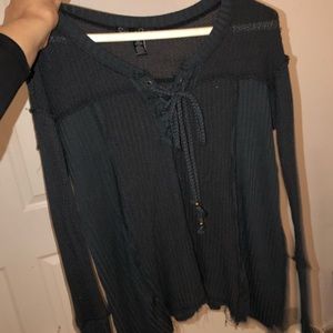 Knit Lace Up Long Sleeve
