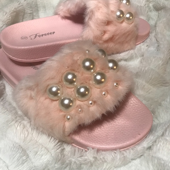 Womens Fur Slides with Pearls HOT NEW STYLE - Picture 4 of 6