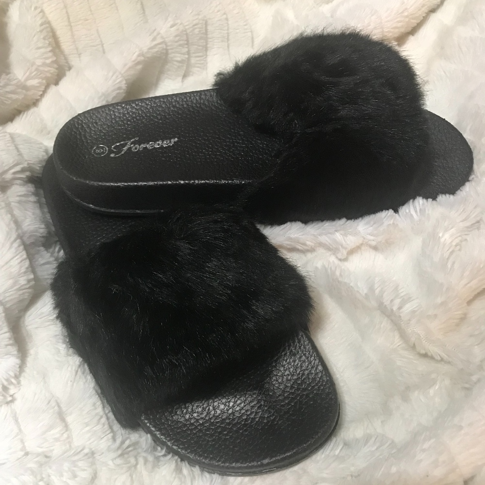 Women's Fur Slides BLACK HOT STYLE! BIG SIZES!!!!!