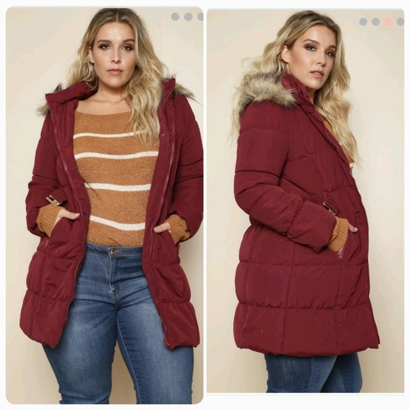Plus Hooded Puffer Coat (1X, 2X, 3X) - Picture 3 of 5