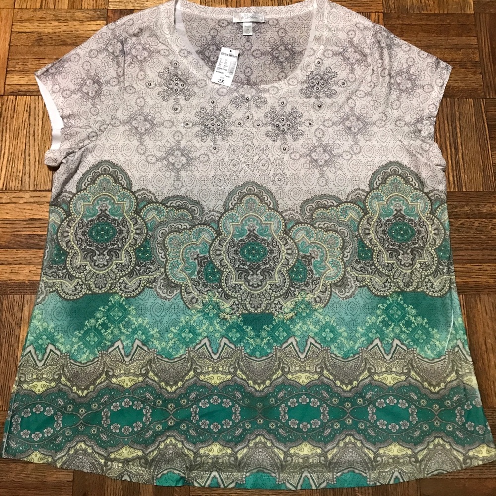 Dress Barn Embellished Printed Top Plus Size 2X
