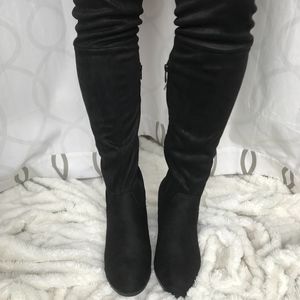 Women's OVER THE KNEE BLACK LACE UP SUEDE BOOTS!