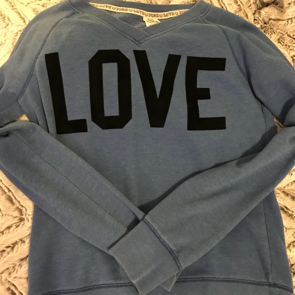 Victoria secrets PINK light blue sweat shirt.