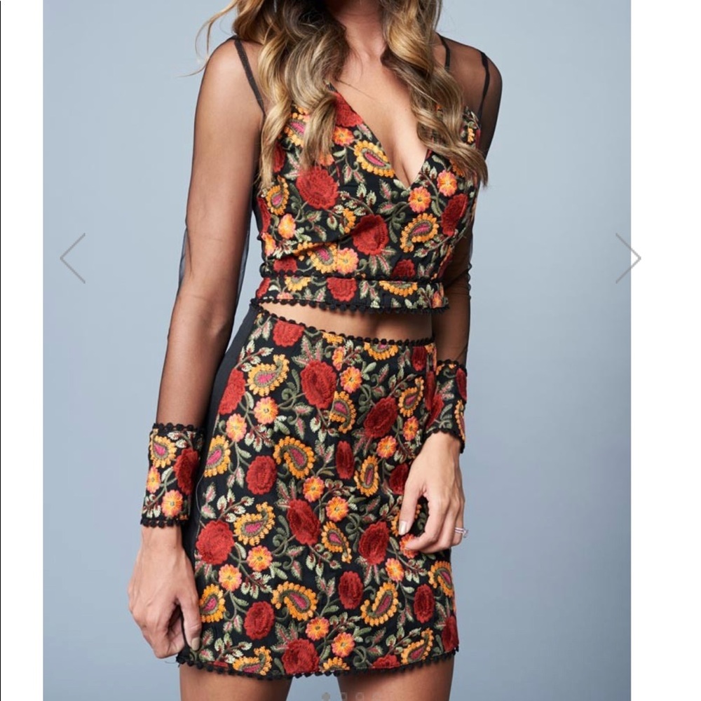 Floral long sleeve mesh two piece set