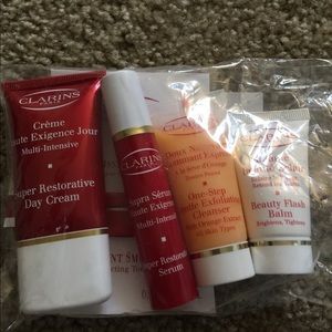 Clarins cream serum and exfoliating cleanser