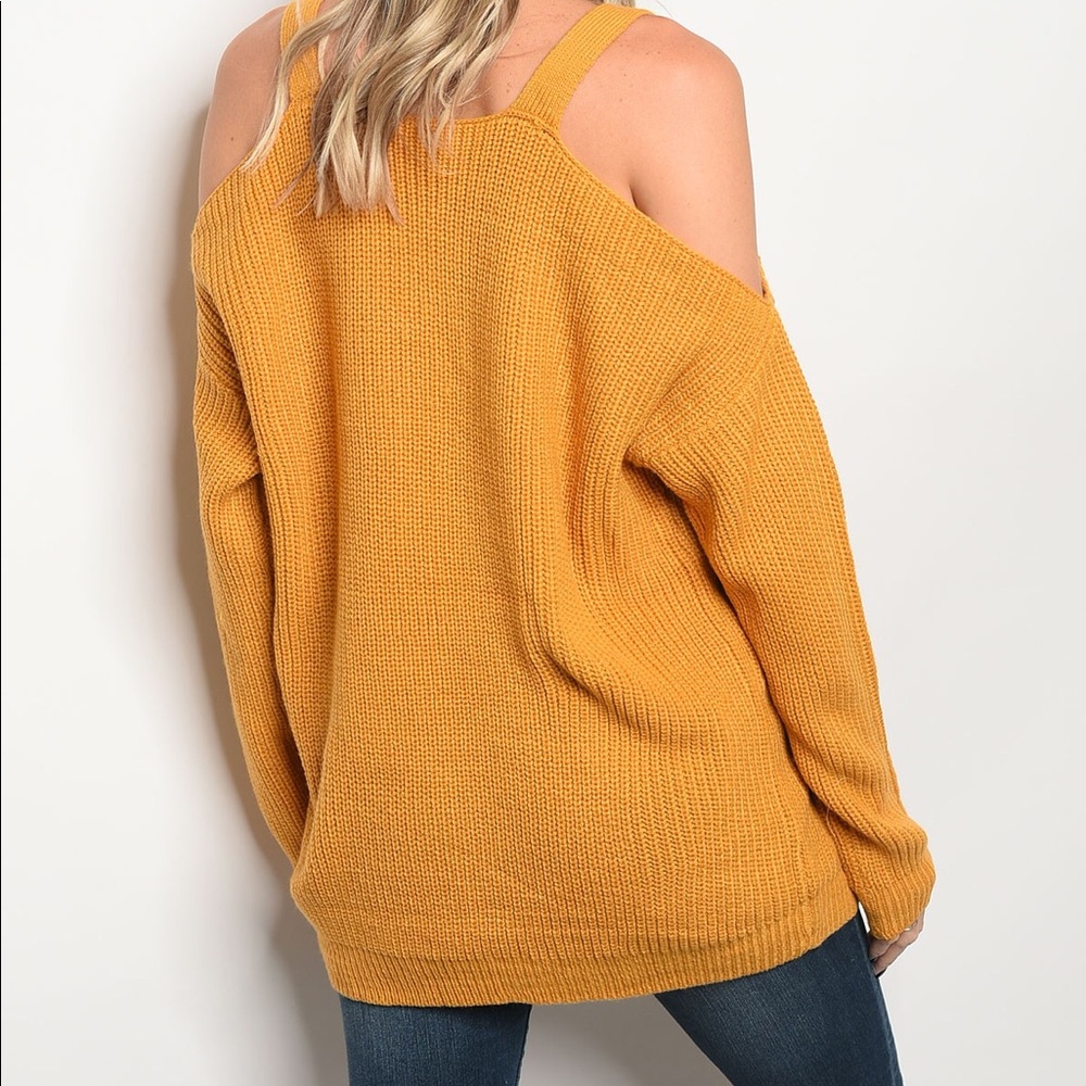 Mustard Cold Shoulder Knit Sweater| MAKE A OFFER - Picture 2 of 8