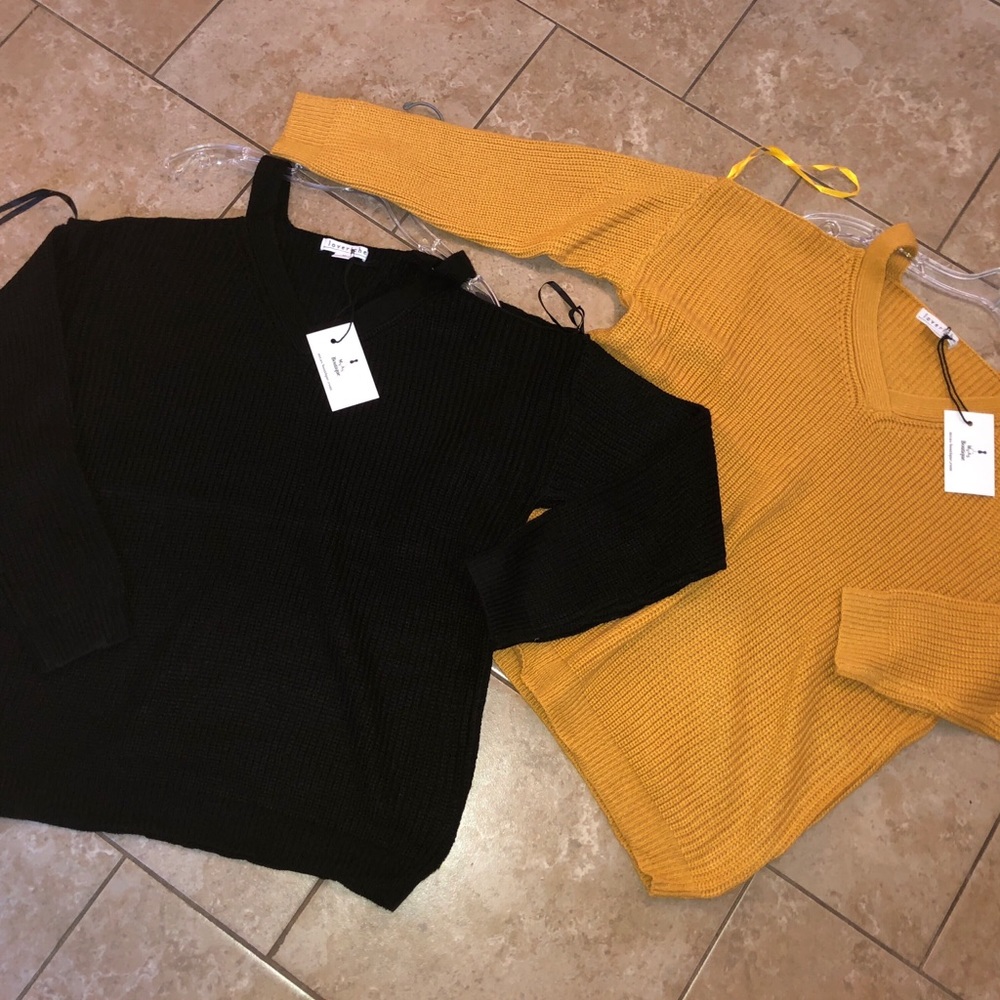 Mustard Cold Shoulder Knit Sweater| MAKE A OFFER - Picture 3 of 8