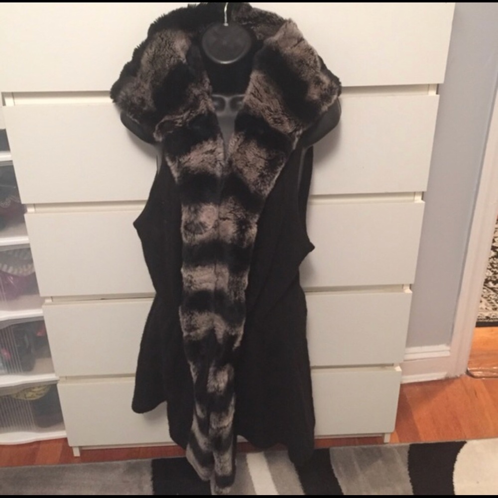 Black Cashmere sheared Rex rabbit Fur Vest XL - Picture 1 of 7