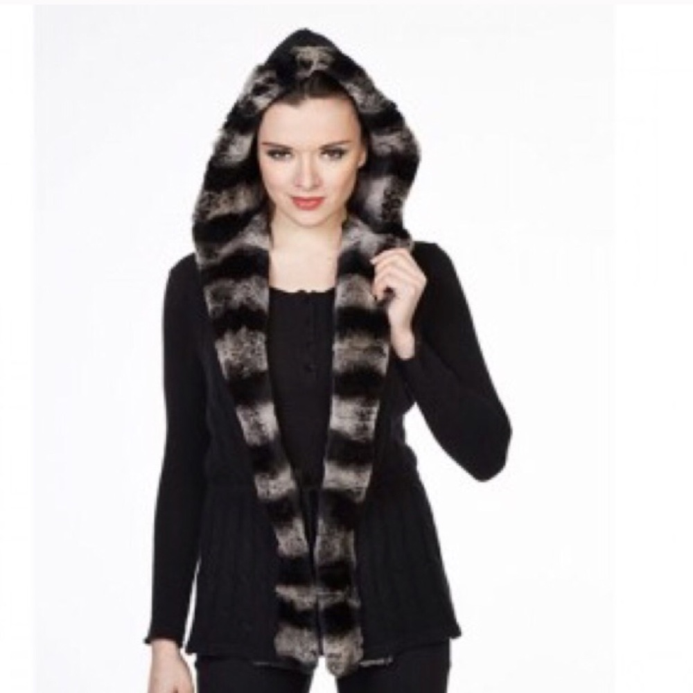 Black Cashmere sheared Rex rabbit Fur Vest XL - Picture 3 of 7