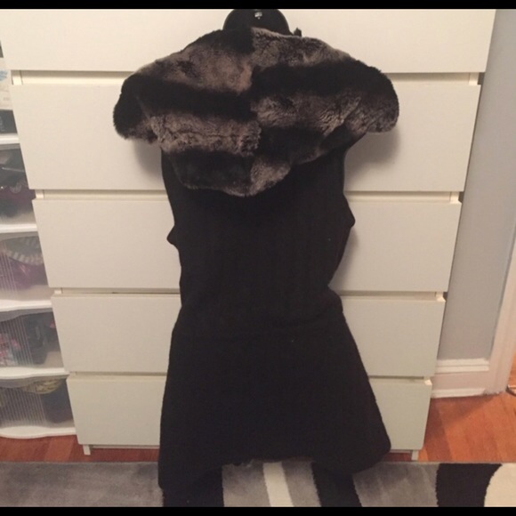 Black Cashmere sheared Rex rabbit Fur Vest XL - Picture 2 of 7