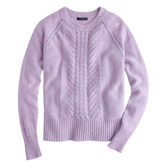 J. Crew Wool Pointelle Cable Purple Sweater - Picture 2 of 7