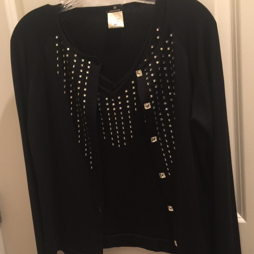Black sweater set with crystal trim