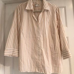 Tan and white striped blouse