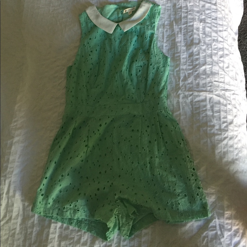 Mint green eyelet romper