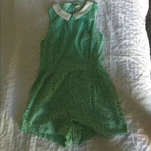 Mint green eyelet romper
