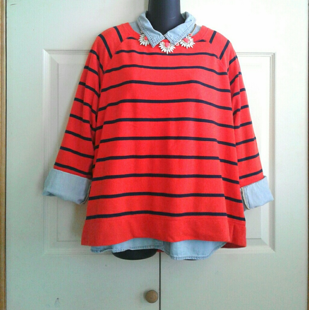 Orange & Navy Blue Striped Sweater