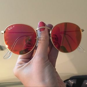 Red lens round raybans. Polarized