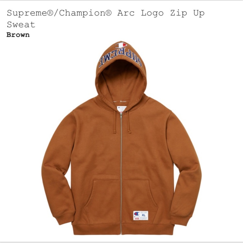 Supreme/champion brown zip up hoodie. Size medium