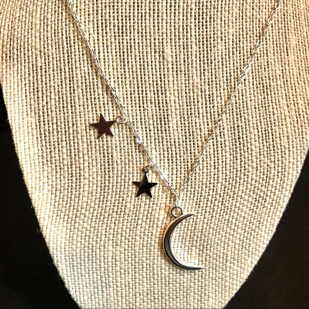 Delicate silver moon & stars necklace