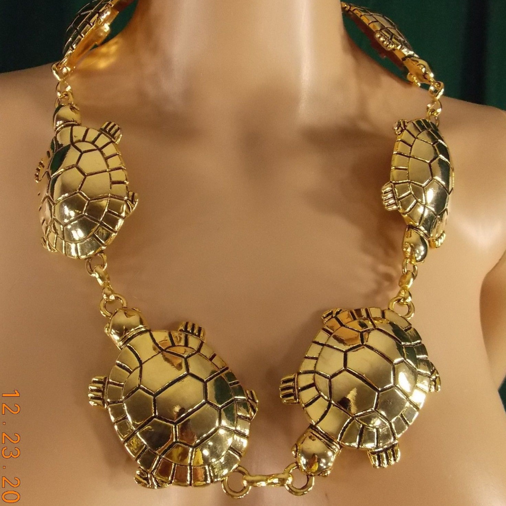 Gold Turtle chain link interlock belt or necklace