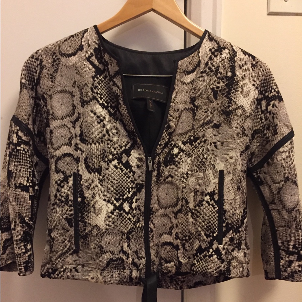 BCBGMAXAZRIA Print Silk Blend Cropped Jacket