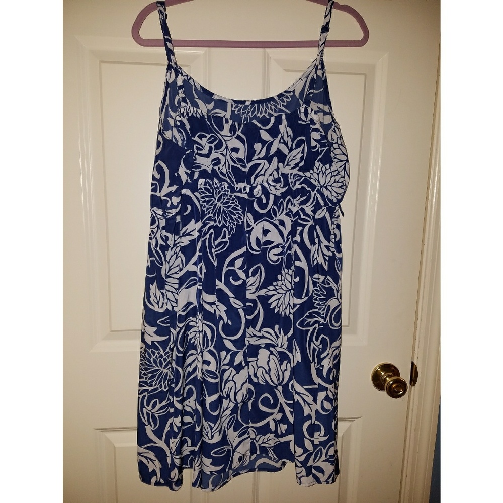 Blue and white knee length summer dress.