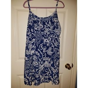 Blue and white knee length summer dress.