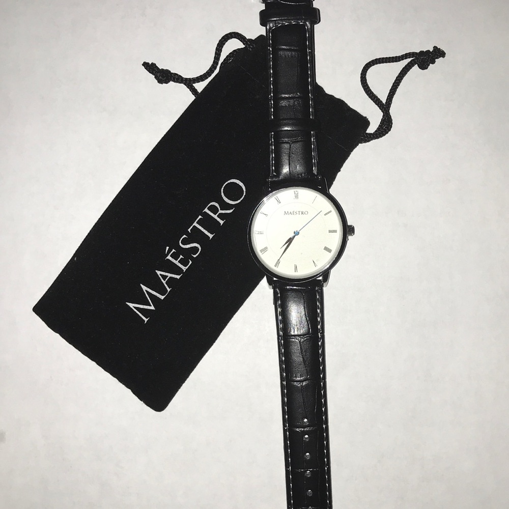Black Leather Maestro Watch