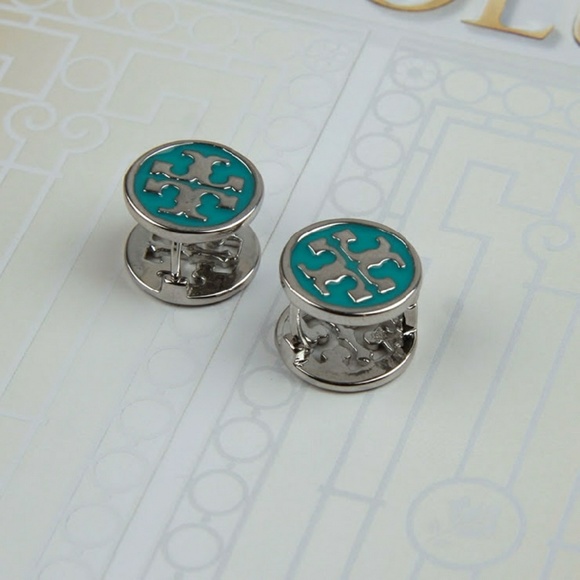 Tory Burch Logo Earrings (Blue & Silver) - Picture 2 of 7