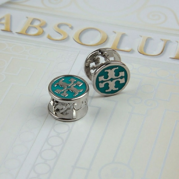 Tory Burch Logo Earrings (Blue & Silver) - Picture 3 of 7