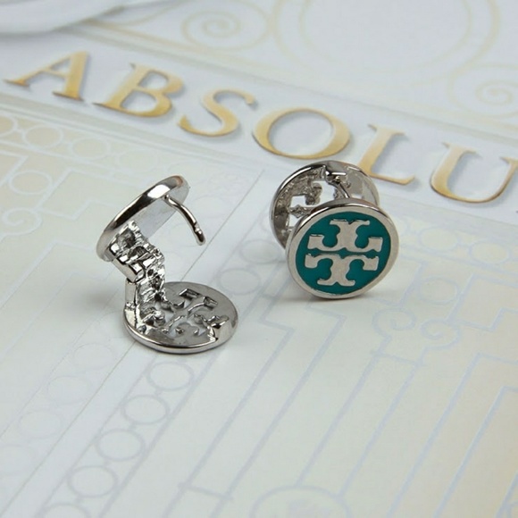 Tory Burch Logo Earrings (Blue & Silver) - Picture 4 of 7