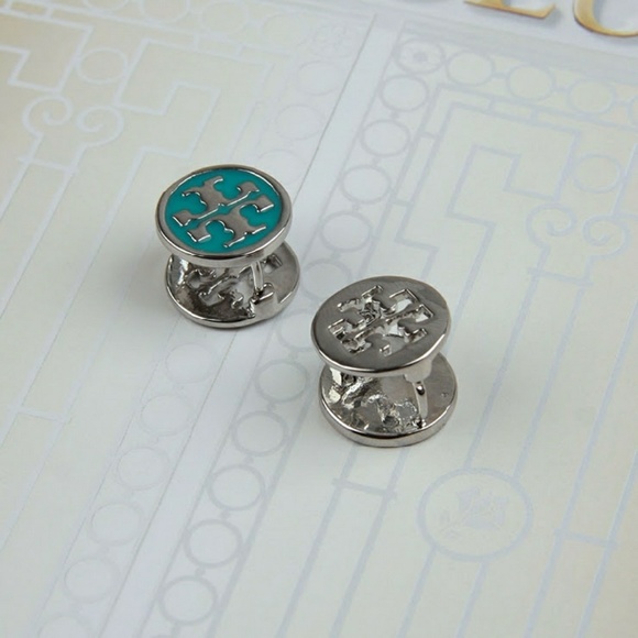 Tory Burch Logo Earrings (Blue & Silver) - Picture 5 of 7