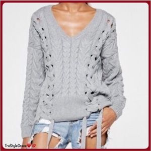 ♥️ Beautiful Lace-Up Detail Knit Sweater