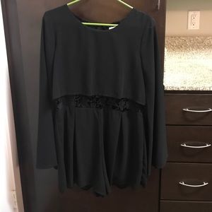 Long sleeve black romper! With a mid lace section
