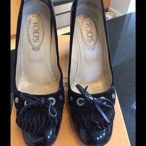 TODS High Heel Loafers Black Size 7.5 with Box