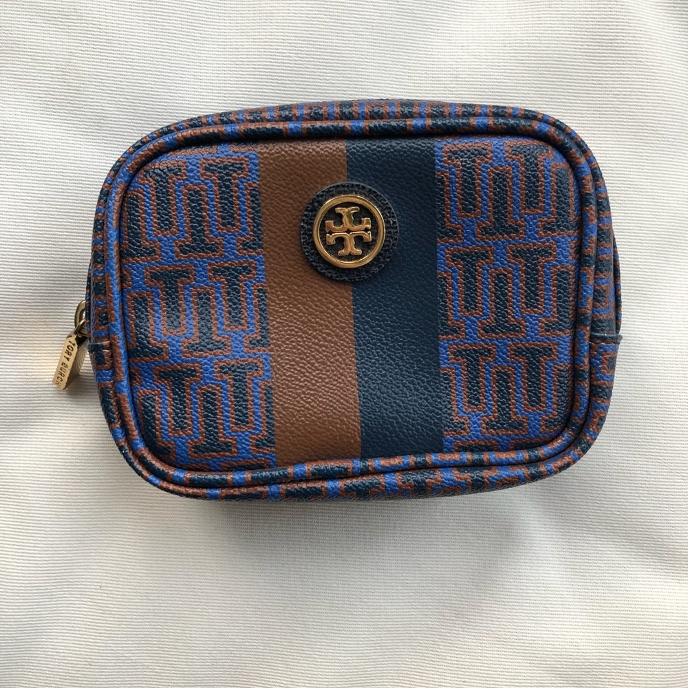 Tory Burch leather cosmetic bag with gold details