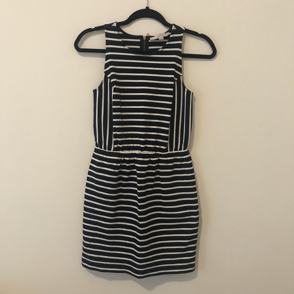 LOFT striped dress in navy and white