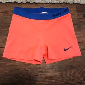Nike pro orange & blue spandex shorts