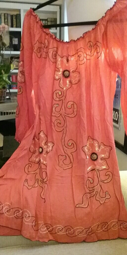 Gorgeous Coral Boho hand beaded dress....sz sm