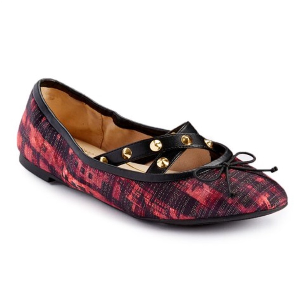 Edgy Studs Crossed Vamp Punk Rock Ballet Flats - Picture 4 of 7
