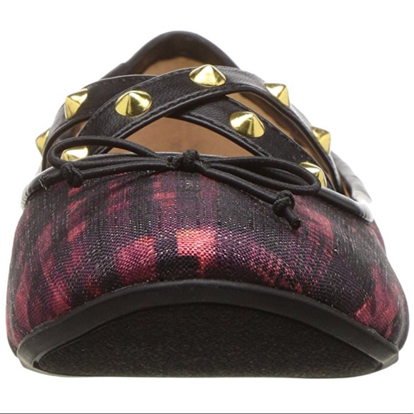 Edgy Studs Crossed Vamp Punk Rock Ballet Flats - Picture 5 of 7