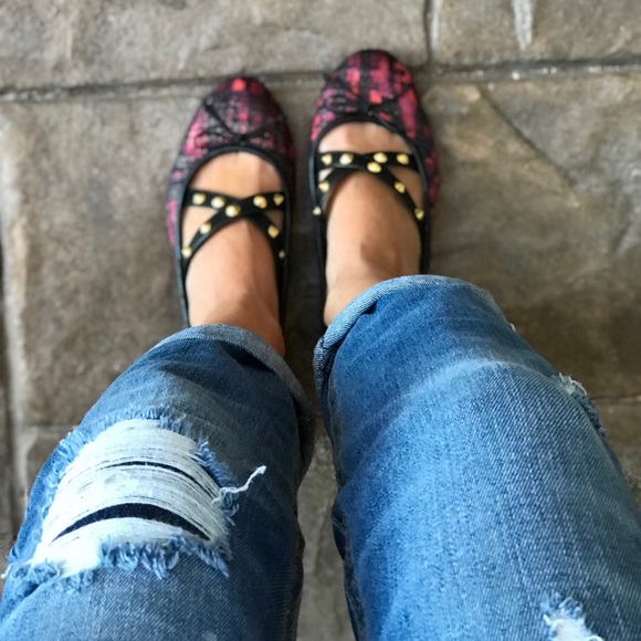 Edgy Studs Crossed Vamp Punk Rock Ballet Flats - Picture 2 of 7