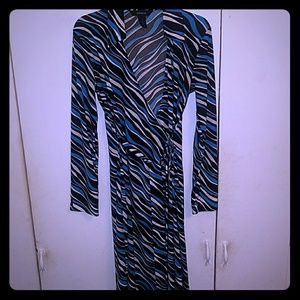 Teal/Black/White Wrap Dress