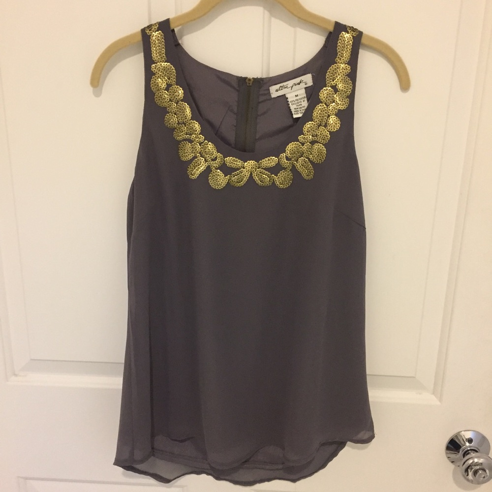 Grey Gold Sequin Sleeveless Racerback Top