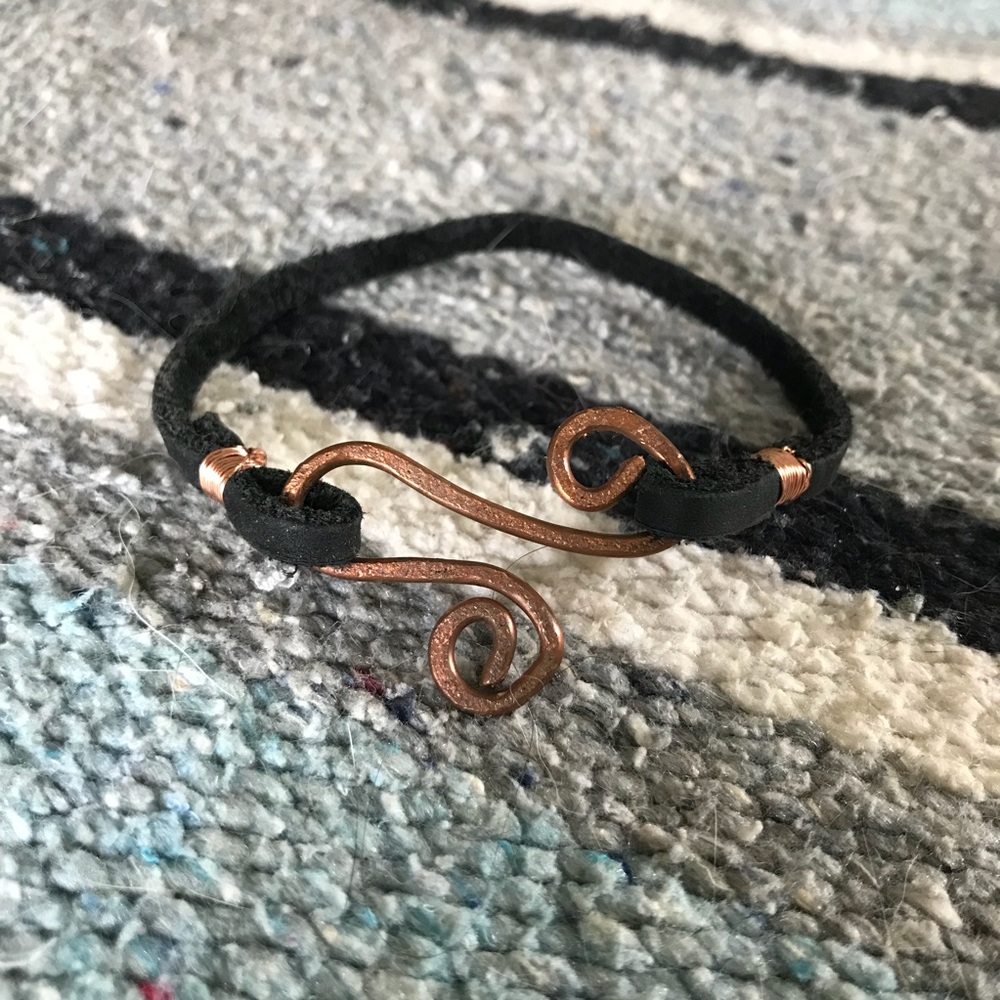 Copper and leather handmade bracelet