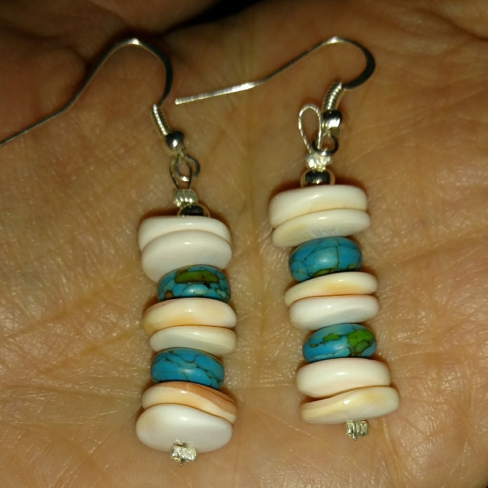 Beautiful turquoise and light coral earrings NWOT