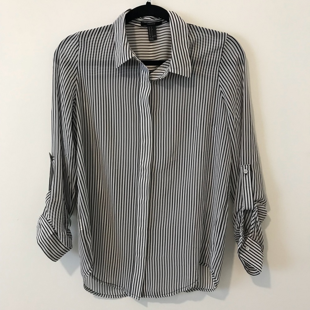 Forever 21 sheer striped button down shirt