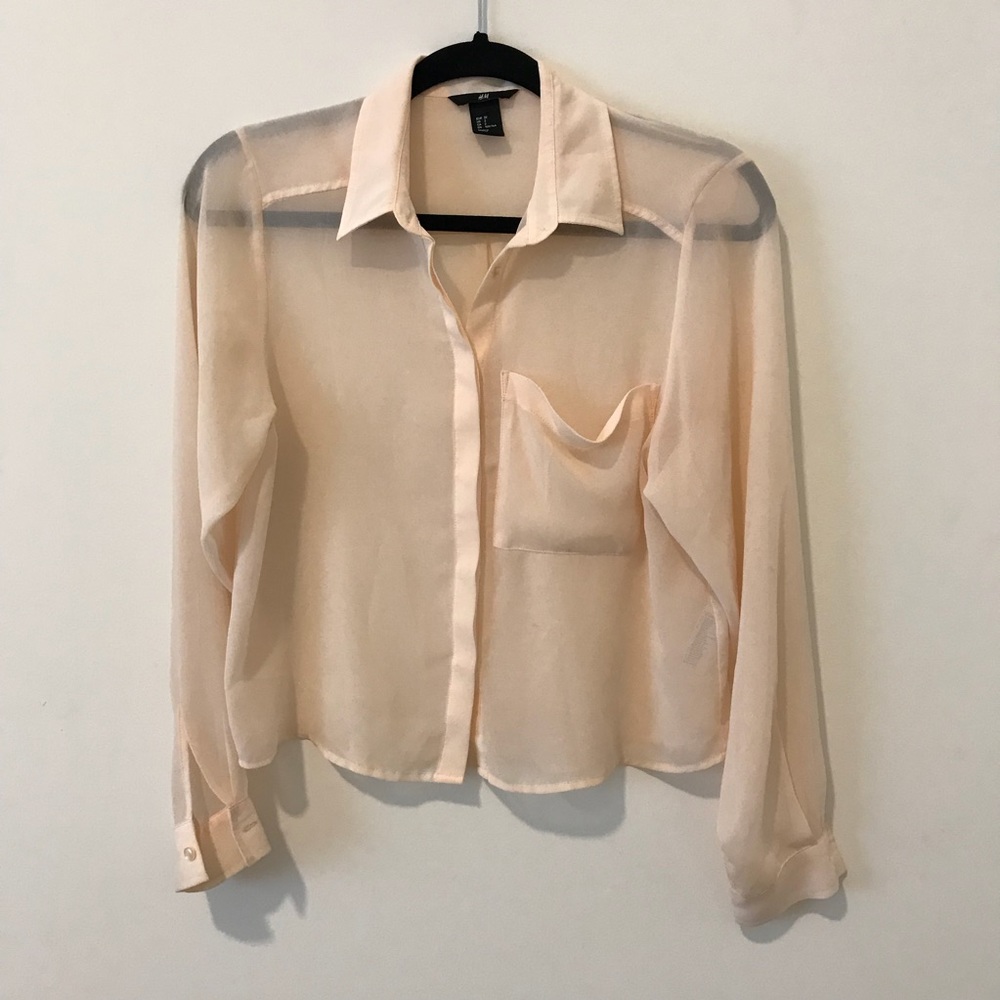 H&M sheer cropped button down shirt